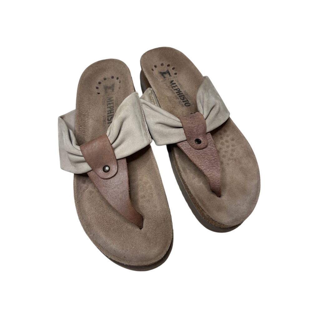 Mephisto Two Tone Taupe & Brown Toe Post Ergonomic Slip On Sandal 36 6